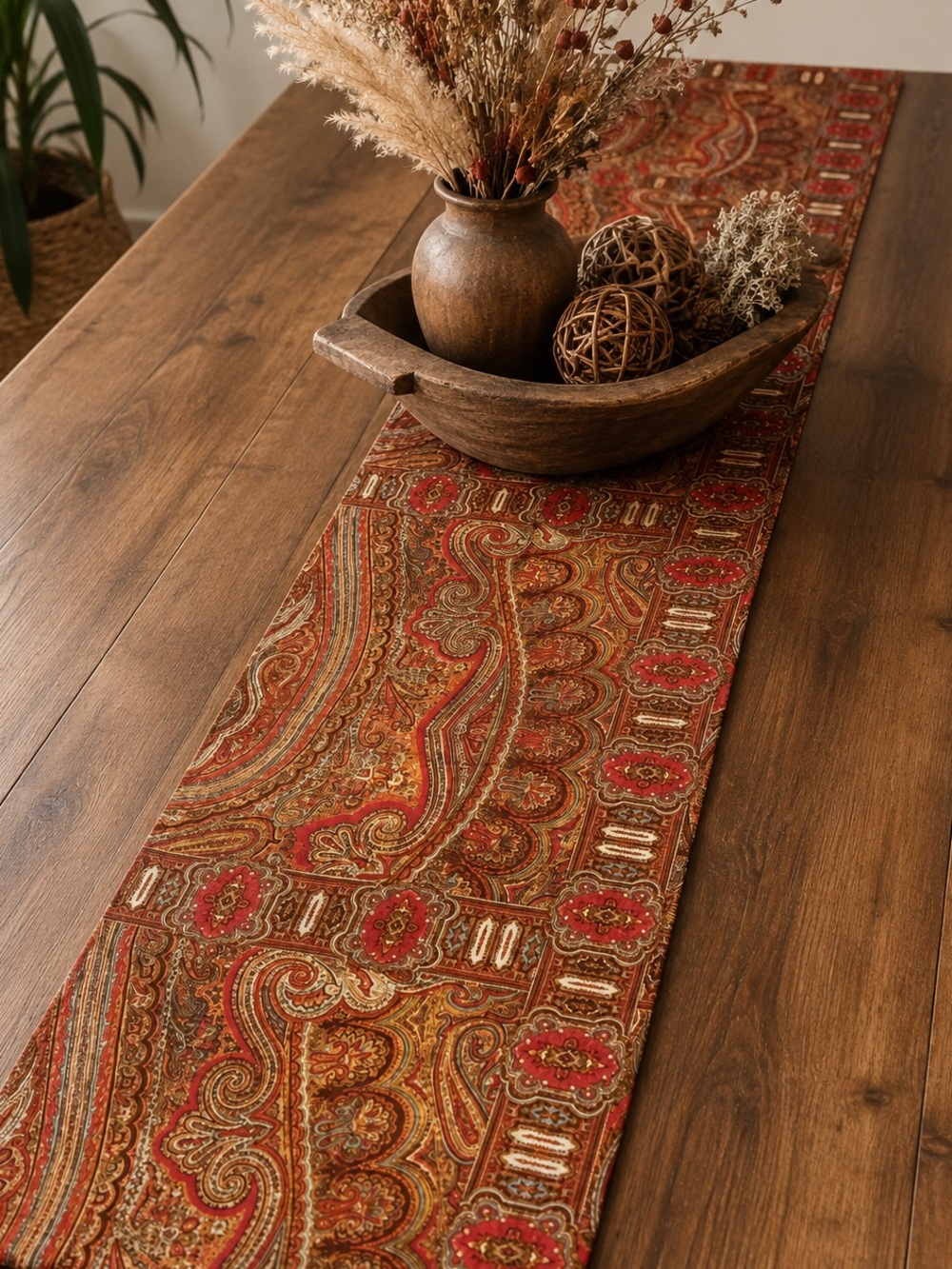 Pottery Barn Paisley Table Runner 18x90" Rust Burgundy Gold Boho